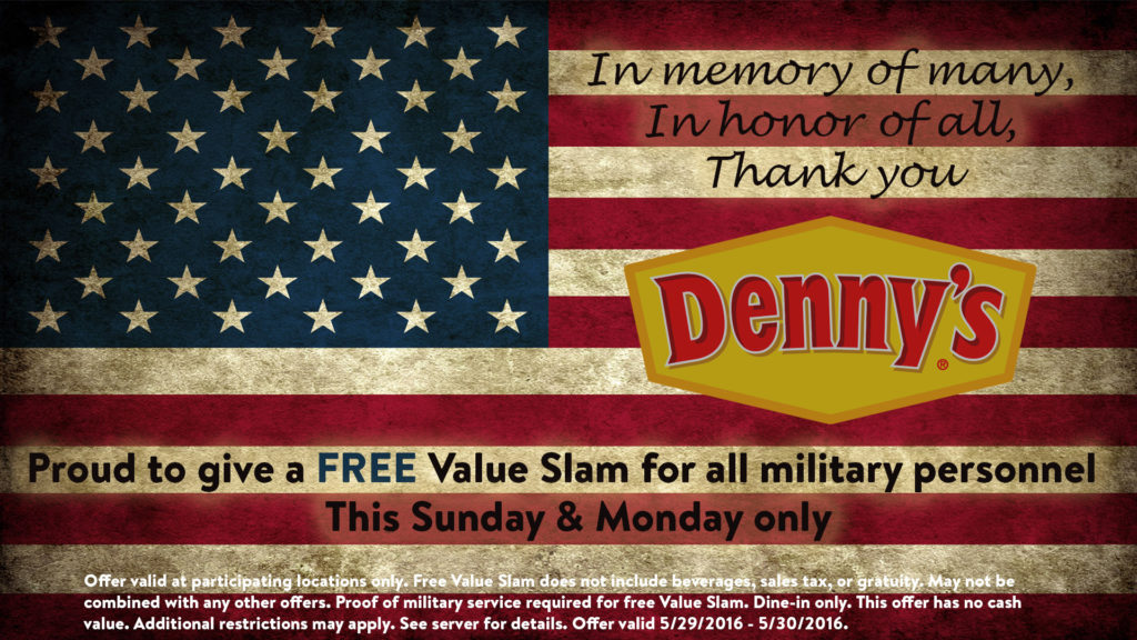 denny's memorial military day promo free meal