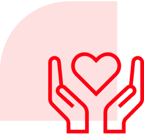 Hands holding a heart, red icon.