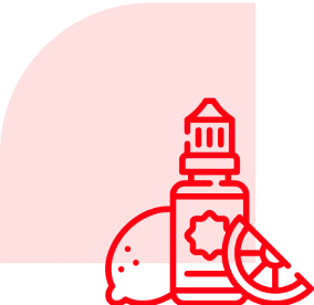 Red bottle and citrus fruit icon.