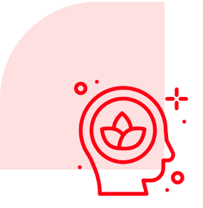 Red head outline with leaf symbol inside.