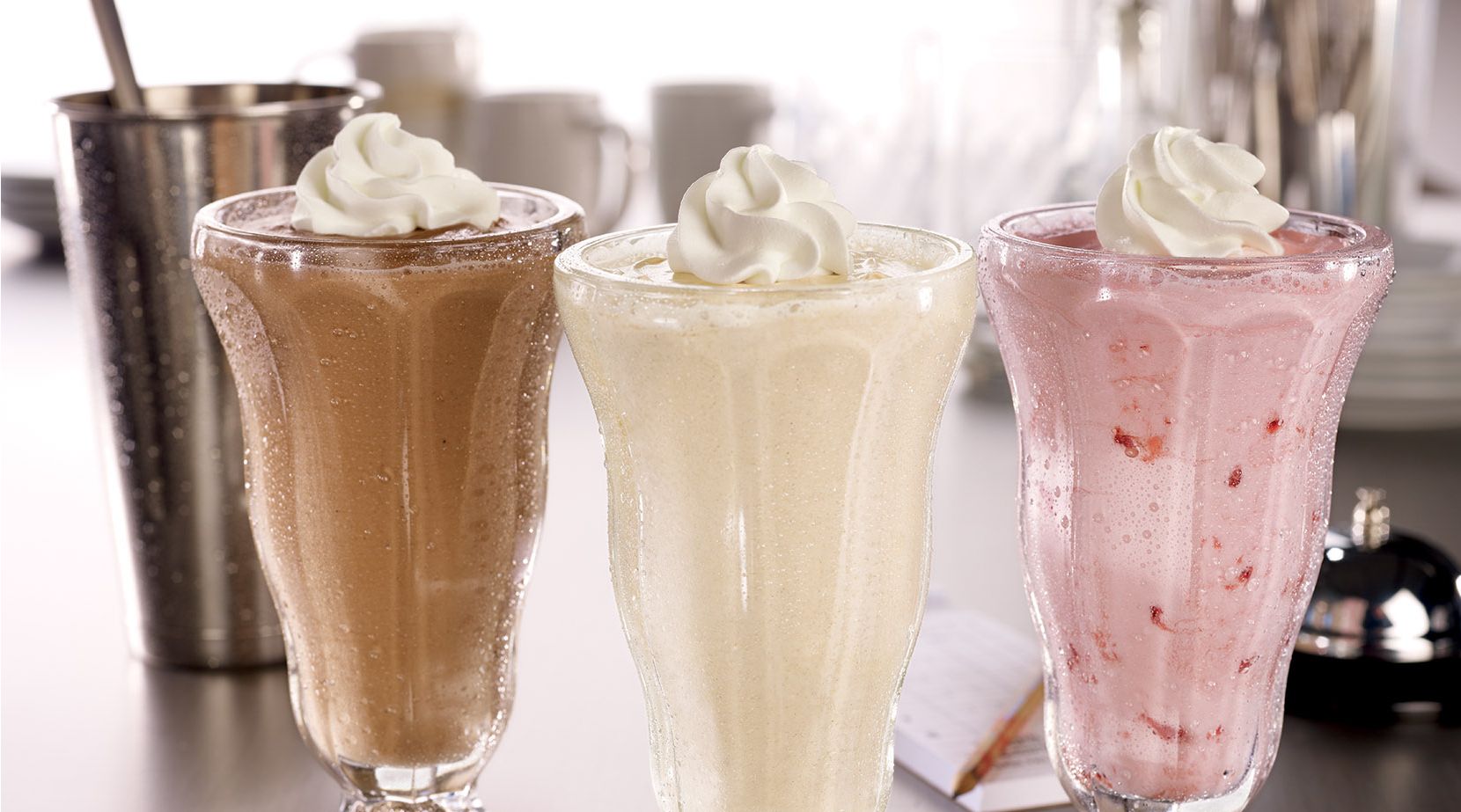 Three different shakes are shown in a row.