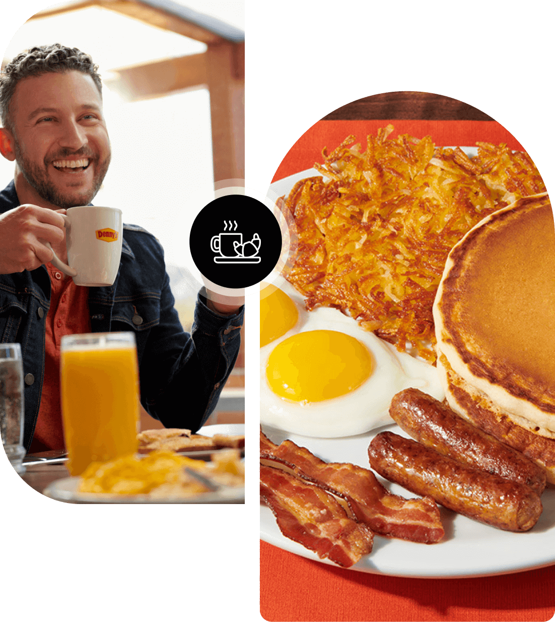 A man sitting at the table with breakfast foods.